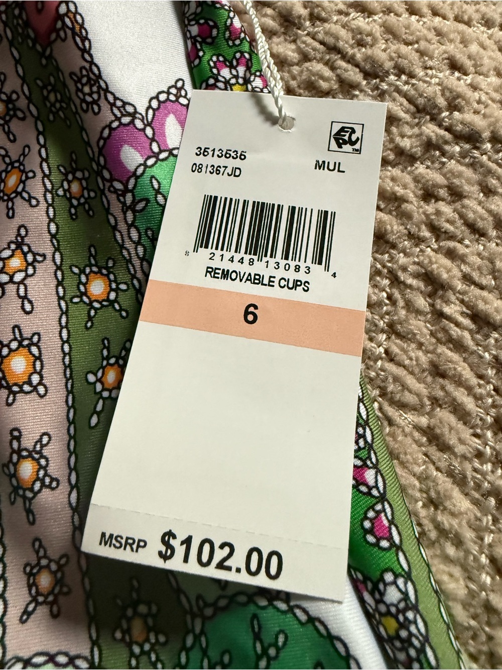 Trina Turk Green White Floral Cactus Swim Top - Picture 2 of 8